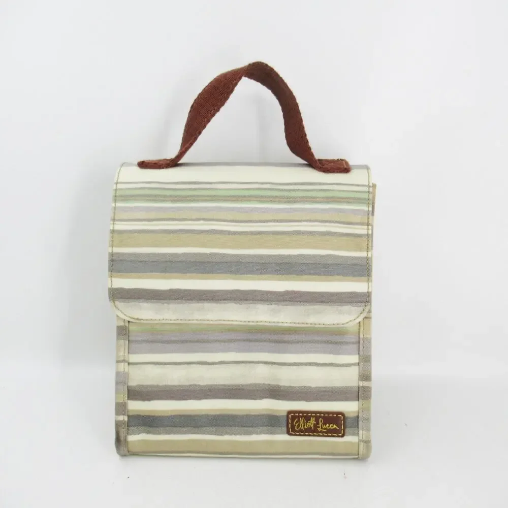 Elliott Lucca Artisan Lunch Bag Women Multicolor Striped Tan Sage Gray Insulated